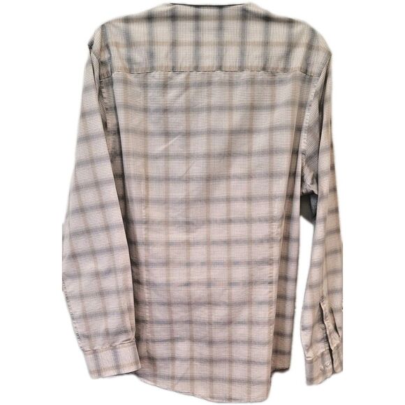 Bar III Mens Button Down Slim Fit Stretch Plaid Dress Shirt Blue Tan Large - Picture 2 of 5